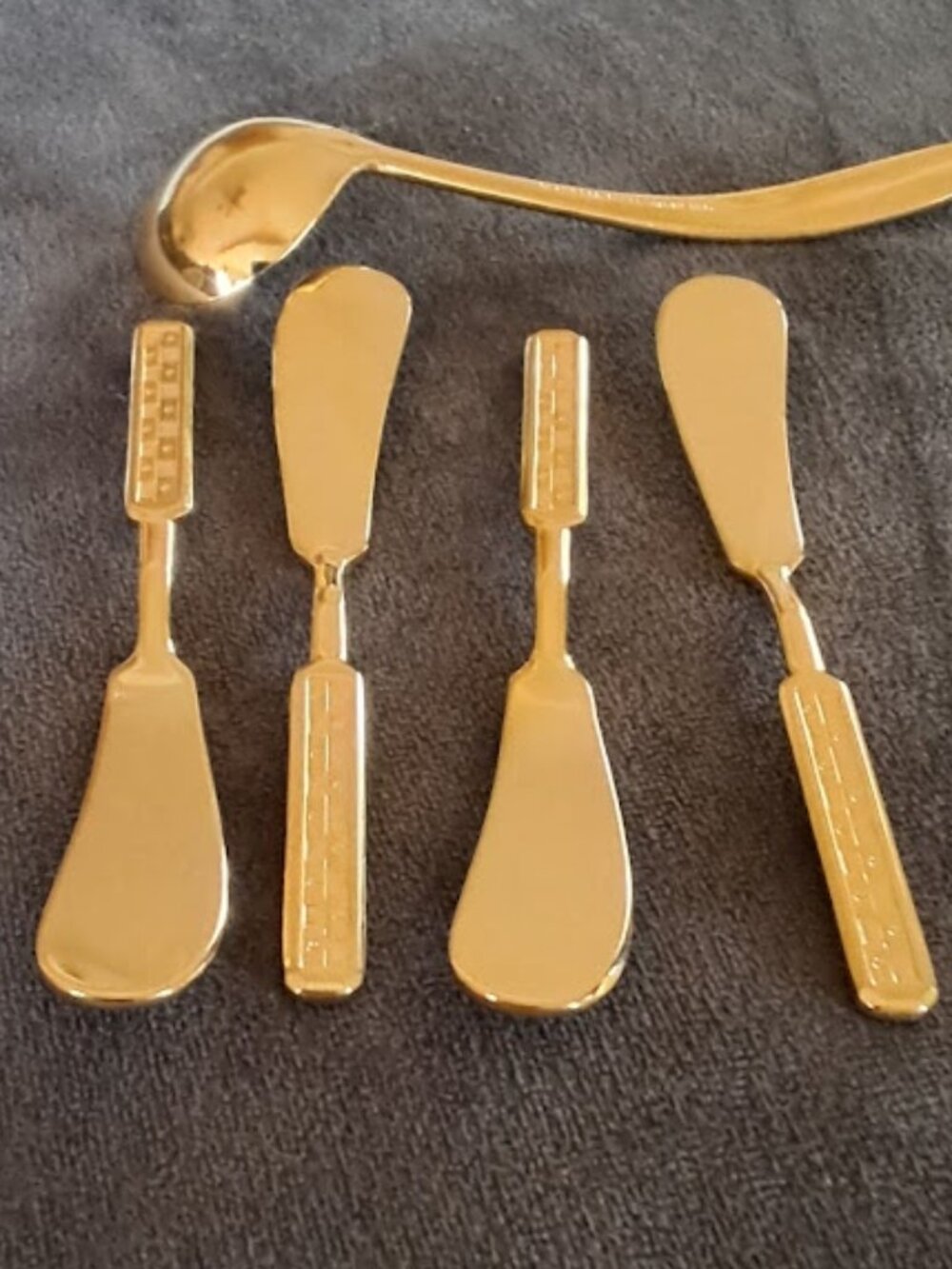 Vintage, Stainless Steel Gold Plated Butter Spreaders & Sauce Ladle